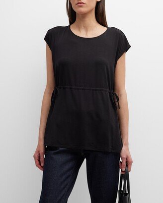 Cap-Sleeve Drawstring Jersey Knit Top