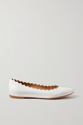 Lauren Scalloped Glossed-leather Ballet Flats - White