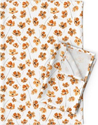 Autumn Wildflower Tea Towels | Set Of 2 - Orange Spice Florals By Hipkiddesigns Fall Halloween Linen Cotton Spoonflower