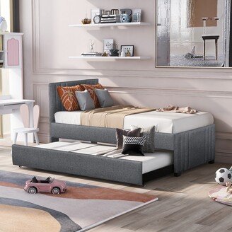 Tiramisubest Upholstered Platform Bed with Trundle,Twin