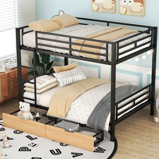 HOMEBAY Metal Convertible Bunk Bed with 2 Drawers