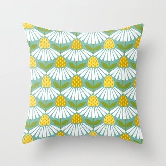 Greeting daisy mint - Retro Lifestyle pattern Throw Pillow