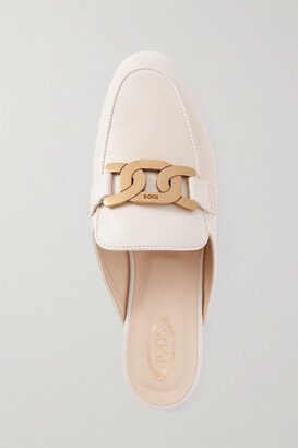 Embellished Leather Slippers - Off-white