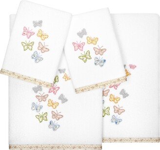 Linum Home Textiles Turkish Cotton Mariposa Embellished Towel Set, 4 Piece