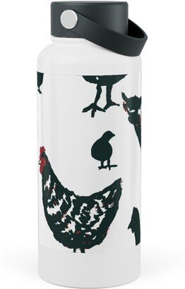 Photo Water Bottles: Chickens - Neutral Stainless Steel Wide Mouth Water Bottle, 30Oz, Wide Mouth, Black