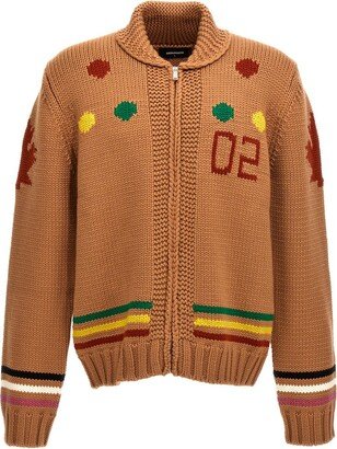 Logo Intarsia-Knit Zip-Up Cardigan