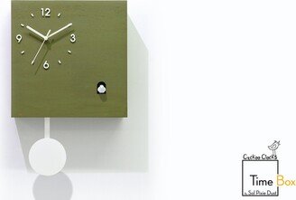 Modern Cuckoo Bird Time Box Clock - Olive Chalk Secret Compartment Wall Mounted Pendulum Housewarming Gift New Home