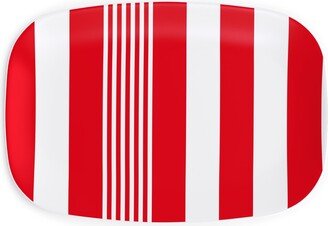 Serving Platters: Turkish Stripes Vertical- Canada Day - Red And White Serving Platter, Red
