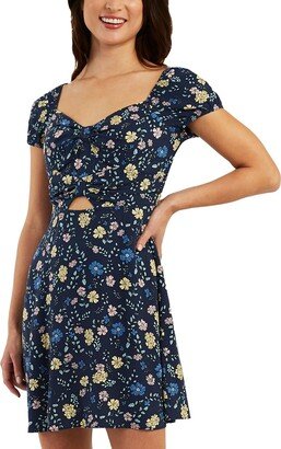 BCX Girl Juniors Womens Floral Print Cutout Fit & Flare Dress