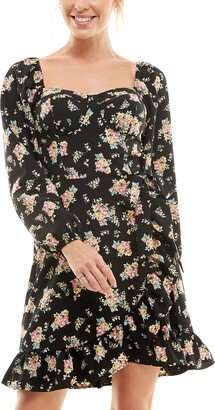 Juniors' Long-Sleeve Sweetheart Dress - Black/Pink