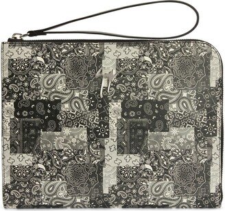 Paisley-Print Leather Pouch