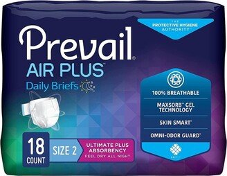 Prevail Air Plus Unisex Daily Briefs, Ultimate Plus Absorbency, Refastenable Tabs, Large (Size 2), 18ct Bag