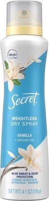 Secret Dry Spray Antiperspirant Deodorant - Vanilla and Argan Oil - 4.1oz