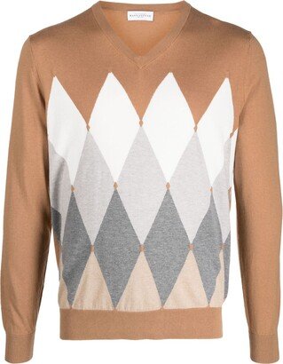 Argyle-Pattern Knit Jumper-AB