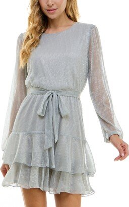 Juniors' Metallic Ruffled Fit & Flare Dress