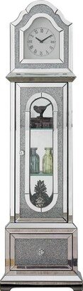 Grandfather Clock with 1 Storage Cabinet and Faux Diamonds, Silver