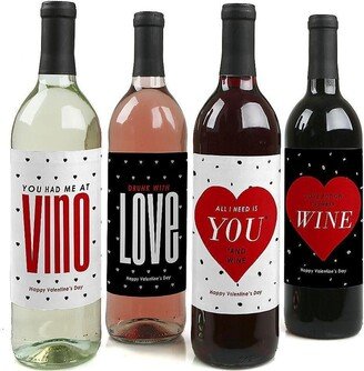 Big Dot Of Happiness Valentine's Day Gift for Women and Men - Wine Bottle Label Stickers - 4 Ct