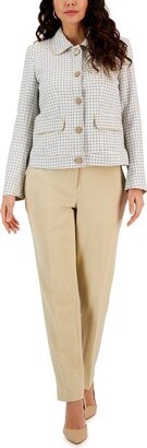 Women's Plaid Five-Button Pantsuit, Regular and Petite Sizes