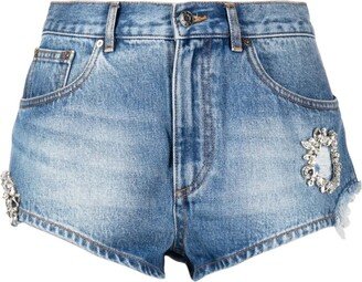 Crystal-Embellished Denim Mini Shorts