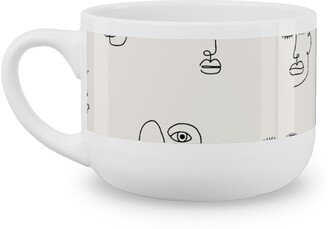 Mugs: Minimalist Feminist Faces - Line Drawing Latte Mug, White, 25Oz, Beige