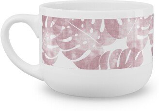 Mugs: Monstera Leaves - Mauve Latte Mug, White, 25Oz, Pink