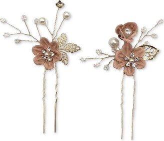 Gold-Tone 2-Pc. Set Pink Flower Imitation Pearl Pins