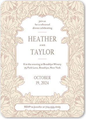 Rehearsal Dinner Invitations: Newlywed Nouveau Rehearsal Dinner Invitation, White, 5X7, Matte, Signature Smooth Cardstock, Rounded