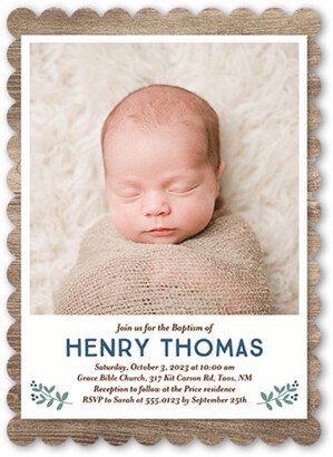 Baptism Invitations: Rustic Family Boy Baptism Invitation, Beige, 5X7, Pearl Shimmer Cardstock, Scallop