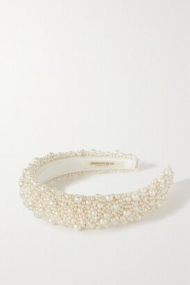 Net Sustain Bailey Faux Pearl-embellished Silk-satin Headband - Ivory