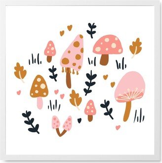 Photo Tiles: Mushrooms - Pink Photo Tile, White, Framed, 8X8, Pink