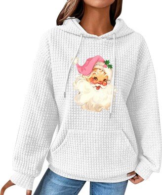 Generic Christmas Womens Hoodie Funny Christmas Patterns Printed Drawstring Hoodie Long Sleeve Tops with Pocket (White #2