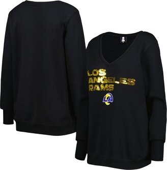 Women's Cuce Black Los Angeles Rams Sequin Logo V-Neck Pullover Sweatshirt