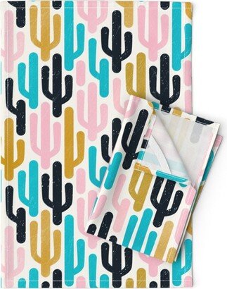 Candy Colored Cactus Tea Towels | Set Of 2 - Bold Minimalism By Sanne Paul Desert Cotton Linen Spoonflower