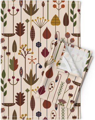 Modern Scandi Fall Tea Towels | Set Of 2 - Autumn Leaves & Seeds By Sarahparr Beige Brown Stripes Linen Cotton Spoonflower