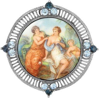 Glass Crystal Round Cameo Brooch