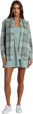 Juniors Hanging 10 Textured Smocked Mini Dress Let It Go Plaid Boyfriend Shirt