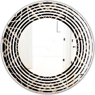 Designart 'Gold and Black Art Deco Pattern' Printed Modern Round or Oval Wall Mirror - Wave