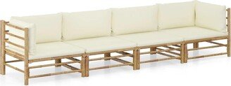 4 Piece Patio Lounge Set with Cream White Cushions Bamboo