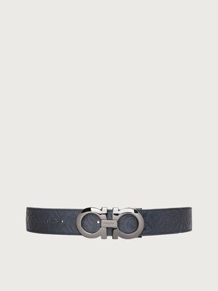 Man Reversible and adjustable Gancini belt Navy blue/Black