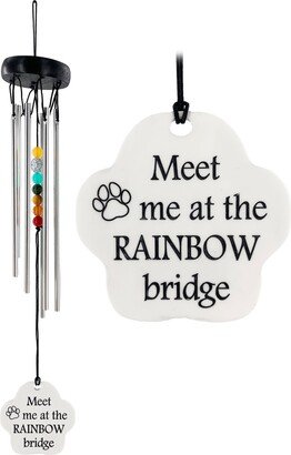 Meet Me At The Rainbow Bridge Pet Memorial Gift in Sympathy Paw Prints Outdoor Custom Beaded Silver Wind Chime Gifts After Loss
