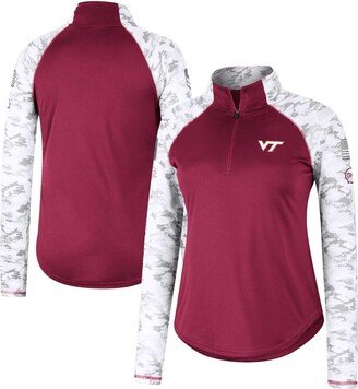 Women's Maroon Virginia Tech Hokies Oht Military-Inspired Appreciation Flash Arctic Camo Raglan Quarter-Zip Jacket