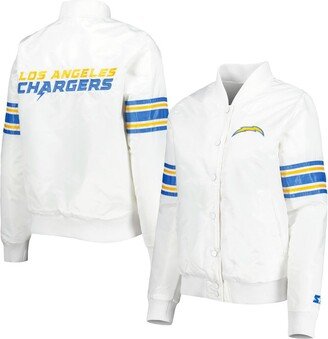 Women's Starter White Los Angeles Chargers Line Up Satin Full-Snap Varsity Jacket