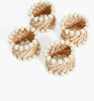 Tuckernuck Home Cream and Rattan Beaded Napkin Rings Set of 4