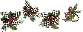 Mackenzie-Childs Holly Holiday Napkin Rings, Set of 4