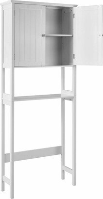 Over The Toilet Storage Cabinet Double Door Bathroom Organizer Adjustable Shelf