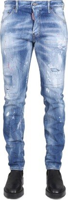 Distressed Logo-Embroidered Jeans