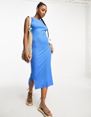 jersey sleeveless bodycon midi dress in blue