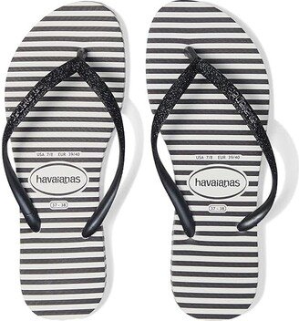 Slim Glitter Stripes Flip Flop Sandal (White/Black) Women's Sandals