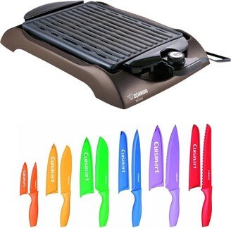 Eb-Cc15 Indoor Electric Grill With Multicolor 12 Piece Knife Set