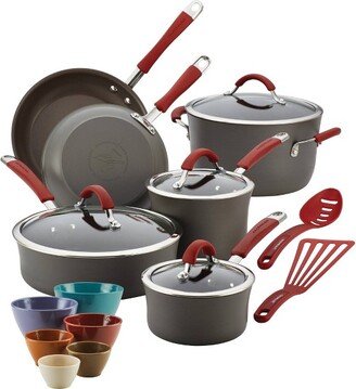 Cucina Hard Anodized 18pc Nonstick Cookware and Measuring Cup Set Red/Gray